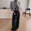 EMONI black and gold fleece jeans with belt for women 2024 Winter new Korean style straight-leg casual pants 63614 Specification image